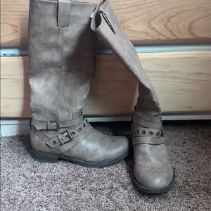 Grayish-Brown knee length leather boots